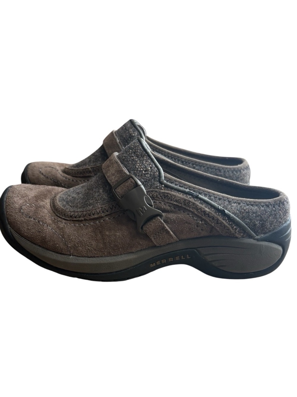 MERRELL Encore Sidestep Slip-On Mules in Gray/Brown Wool Size 6.5 — SO COMFY!!! - Picture 6 of 11
